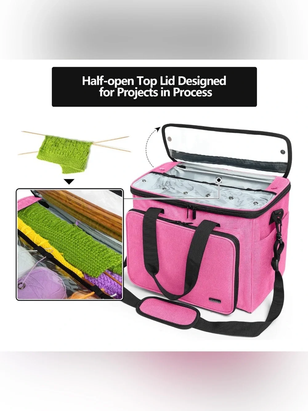 NWT Teamoy Knitting Bag, Yarn Storage Organizer Crochet Bag Tote, Pink